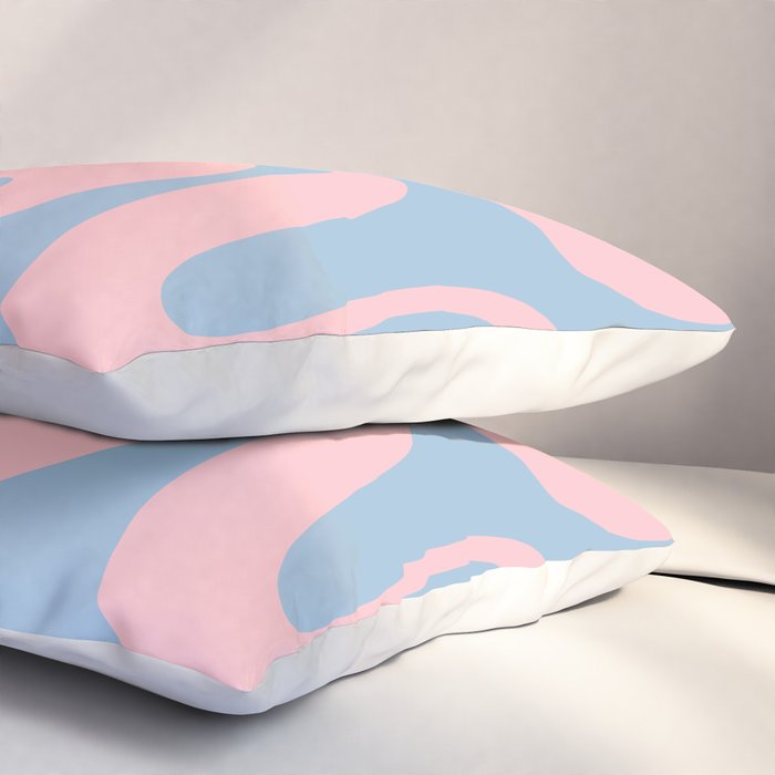 Soft Curves Retro Modern Abstract Pattern in Pastel Pink and Light Blue Pillow Sham Gallery Image 3