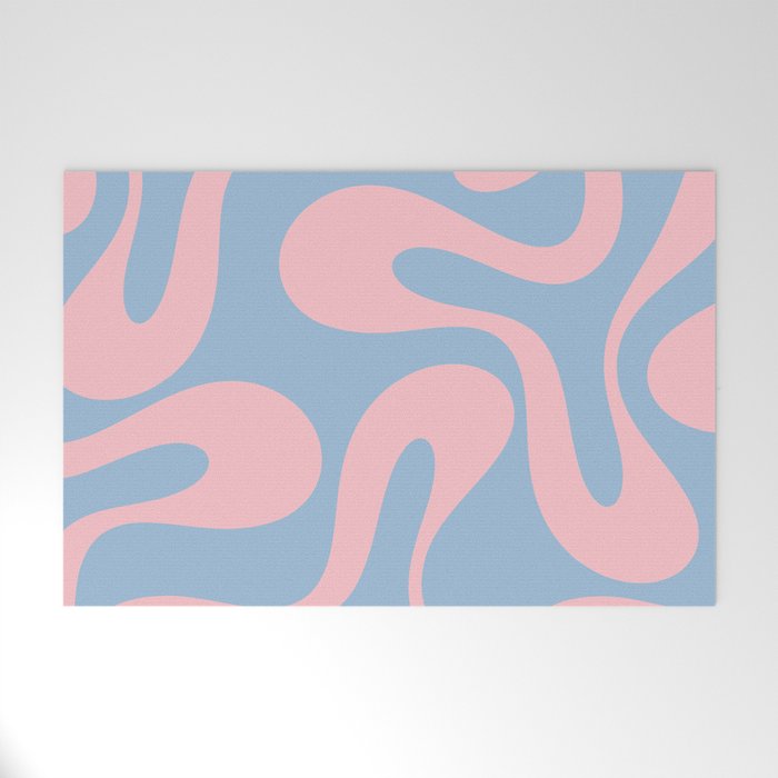 Soft Curves Retro Modern Abstract Pattern in Pastel Pink and Light Blue Welcome Mat Gallery Image 1
