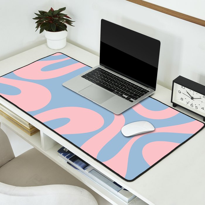 Soft Curves Retro Modern Abstract Pattern in Pastel Pink and Light Blue Desk Mat Gallery Image 2