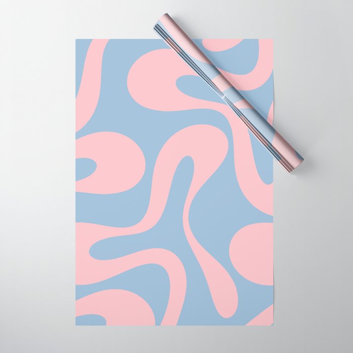 Soft Curves Retro Modern Abstract Pattern in Pastel Pink and Light Blue Wrapping Paper Gallery Image 1