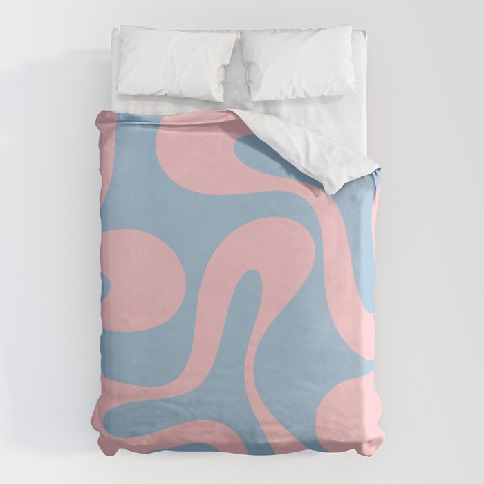Soft Curves Retro Modern Abstract Pattern in Pastel Pink and Light Blue Duvet Cover Gallery Image 6