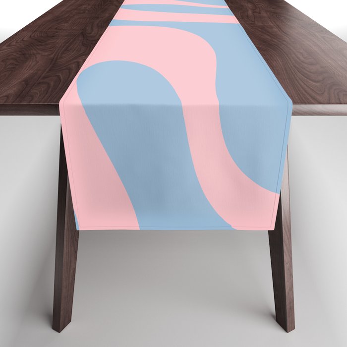 Soft Curves Retro Modern Abstract Pattern in Pastel Pink and Light Blue Table Runner Gallery Image 1