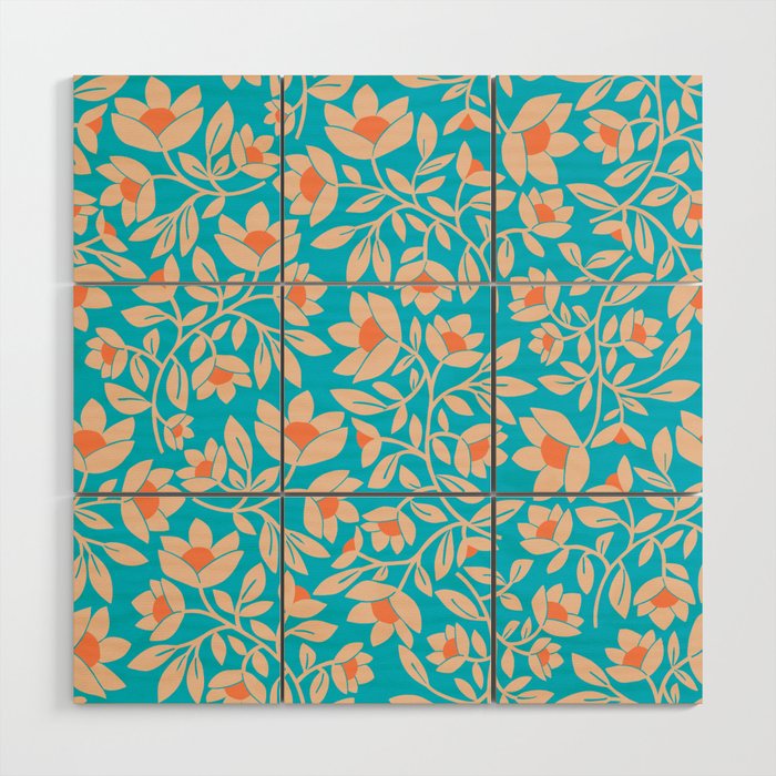 Tropical Blooms Pattern - Blue Wood Wall Art Gallery Image 1