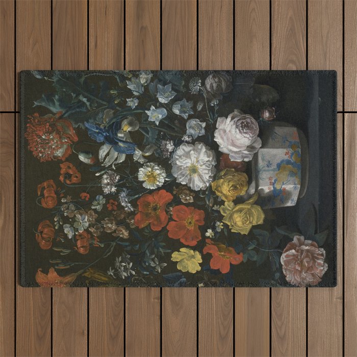 Flowers in a Chantilly Vase (c.1760) painting in high resolution by Louis Tessier.  Outdoor Rug Gallery Image 1
