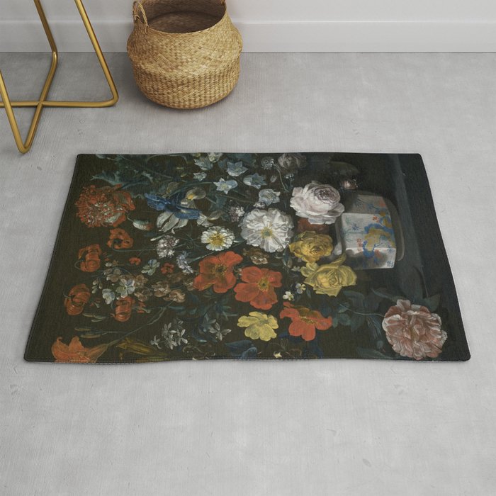 Flowers in a Chantilly Vase (c.1760) painting in high resolution by Louis Tessier.  Rug Gallery Image 1