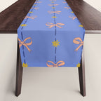 Cute Hair Bows & Stars in Sky Blue & Peach Table Runner Gallery Image 1