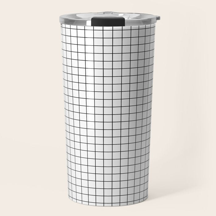 White Grid Black Line Travel Mug Gallery Image 1