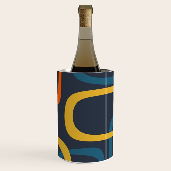 Fine Loops Mid Century Modern Pattern Blue Orange Mustard Wine Chiller Gallery Image 1