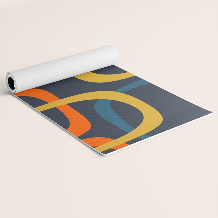 Fine Loops Mid Century Modern Pattern Blue Orange Mustard Yoga Mat Gallery Image 2