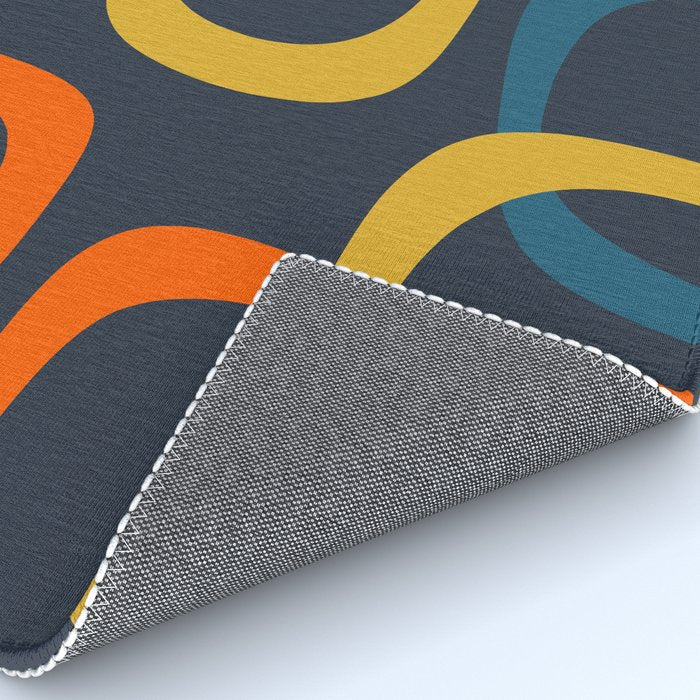 Fine Loops Mid Century Modern Pattern Blue Orange Mustard Rug Gallery Image 4