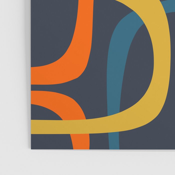 Fine Loops Mid Century Modern Pattern Blue Orange Mustard Poster Gallery Image 3