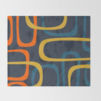 Fine Loops Mid Century Modern Pattern Blue Orange Mustard Throw Blanket Gallery Image 2
