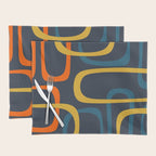 Fine Loops Mid Century Modern Pattern Blue Orange Mustard Placemat Gallery Image 1