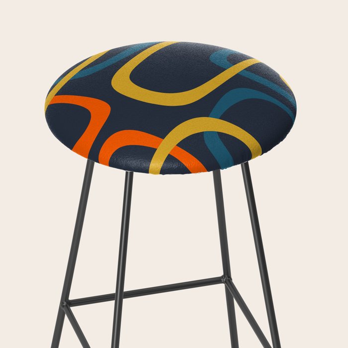 Fine Loops Mid Century Modern Pattern Blue Orange Mustard Stool Gallery Image 2