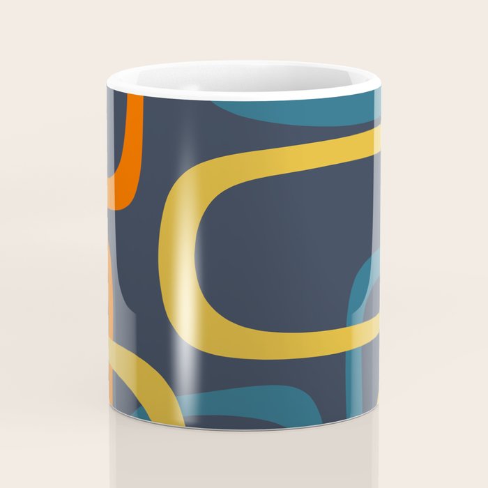 Fine Loops Mid Century Modern Pattern Blue Orange Mustard Coffee Mug Gallery Image 4