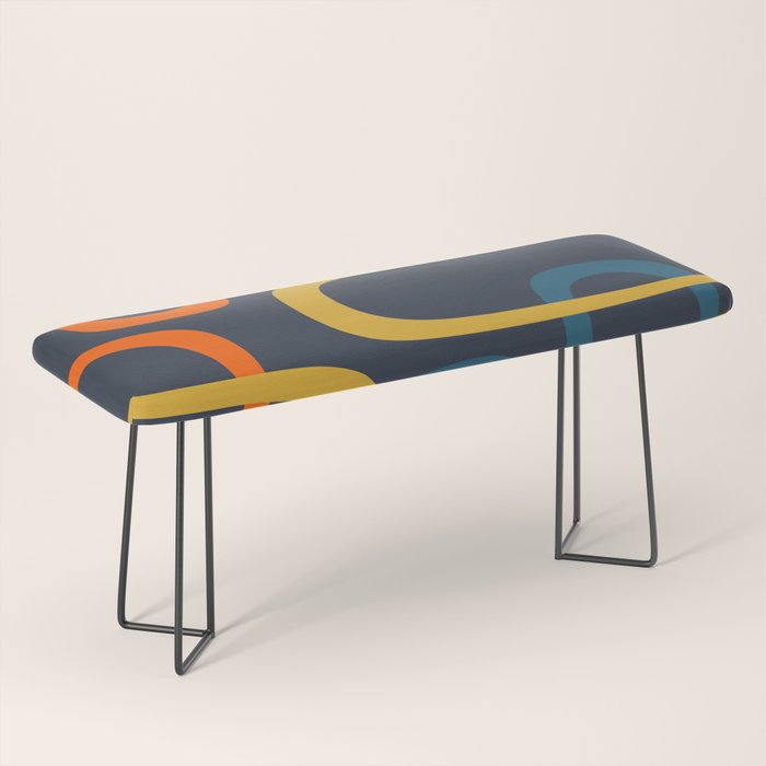 Fine Loops Mid Century Modern Pattern Blue Orange Mustard Bench Gallery Image 1