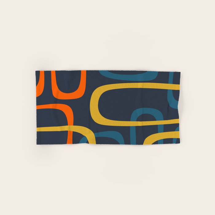 Fine Loops Mid Century Modern Pattern Blue Orange Mustard Bath Towel Gallery Image 1