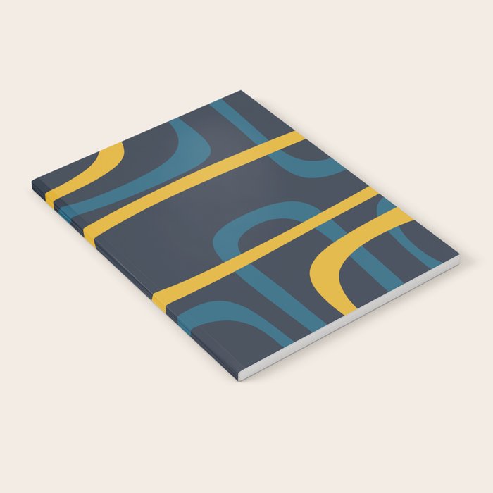Fine Loops Mid Century Modern Pattern Blue Orange Mustard Notebook Gallery Image 2