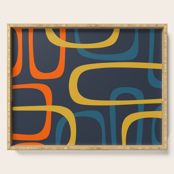 Fine Loops Mid Century Modern Pattern Blue Orange Mustard Serving Tray Gallery Image 1