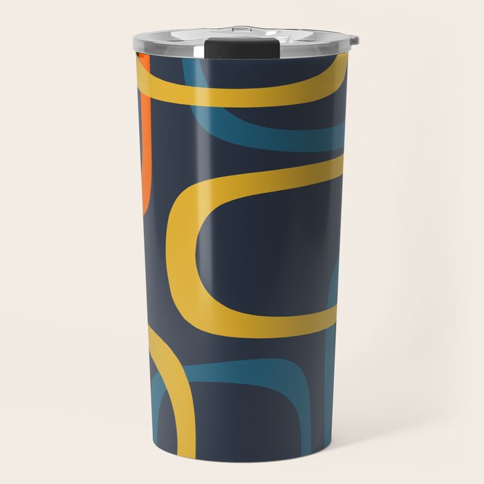 Fine Loops Mid Century Modern Pattern Blue Orange Mustard Travel Mug Gallery Image 1