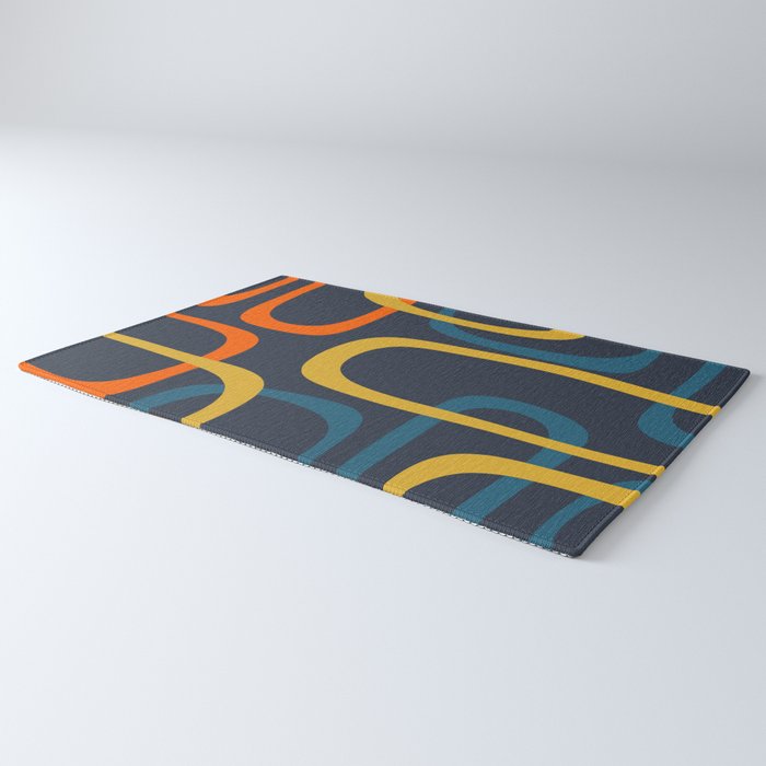 Fine Loops Mid Century Modern Pattern Blue Orange Mustard Rug Gallery Image 3
