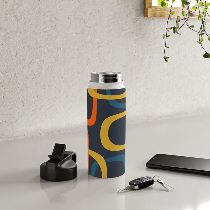 Fine Loops Mid Century Modern Pattern Blue Orange Mustard Water Bottle Gallery Image 4