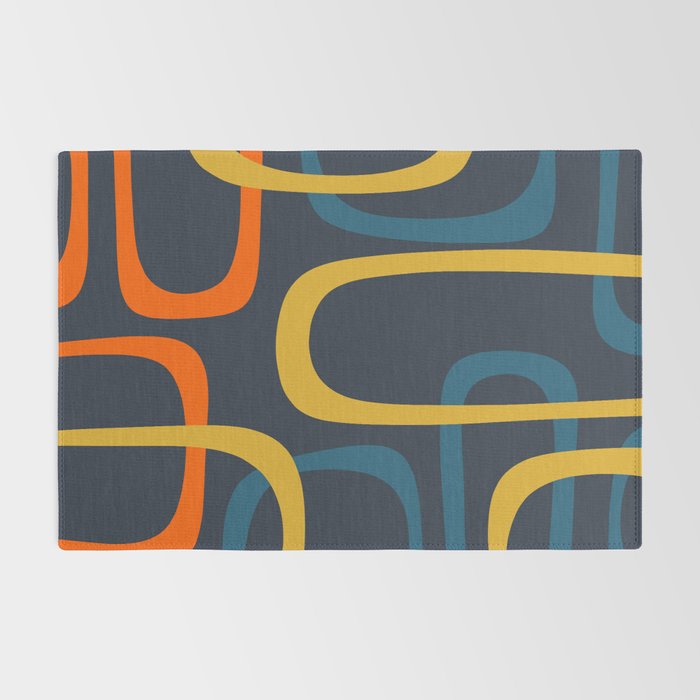 Fine Loops Mid Century Modern Pattern Blue Orange Mustard Rug Gallery Image 2