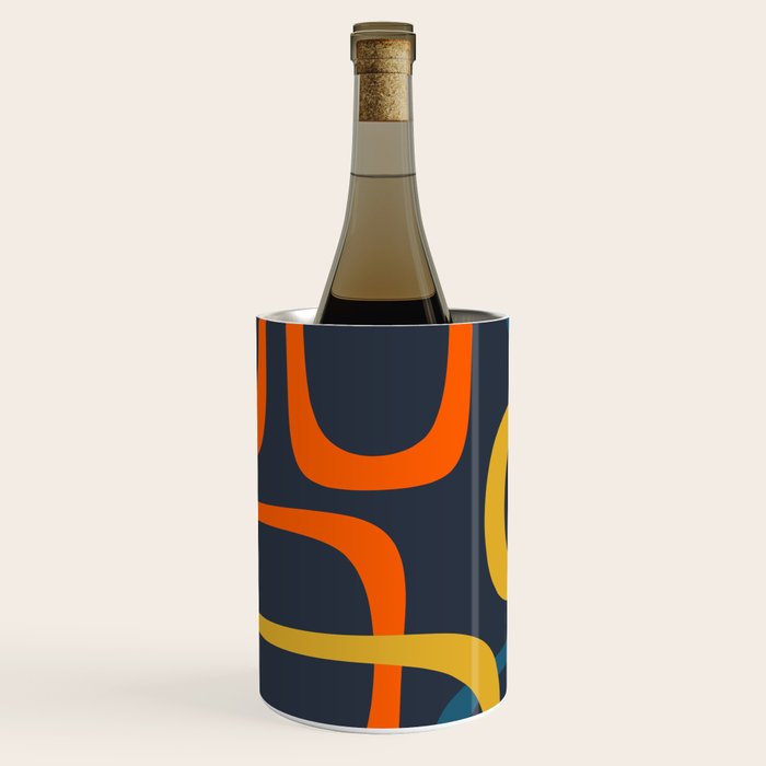 Fine Loops Mid Century Modern Pattern Blue Orange Mustard Wine Chiller Gallery Image 2