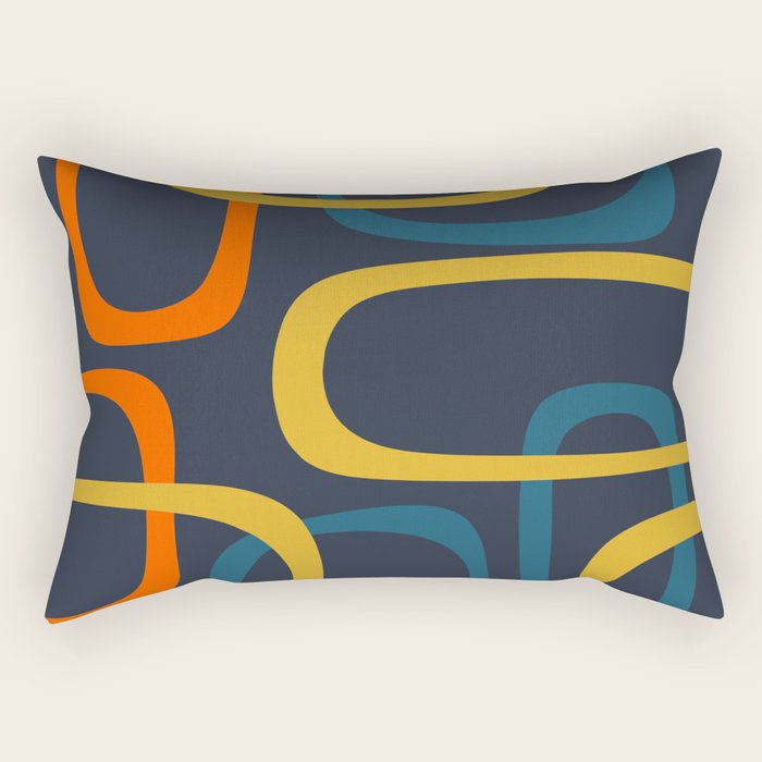 Fine Loops Mid Century Modern Pattern Blue Orange Mustard Rectangular Pillow Gallery Image 2