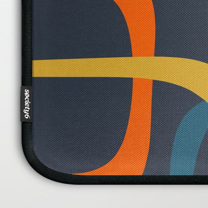 Fine Loops Mid Century Modern Pattern Blue Orange Mustard Laptop Sleeve Gallery Image 3