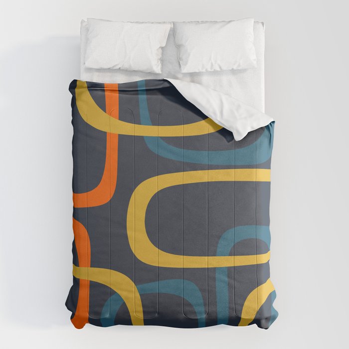 Fine Loops Mid Century Modern Pattern Blue Orange Mustard Comforter Gallery Image 6