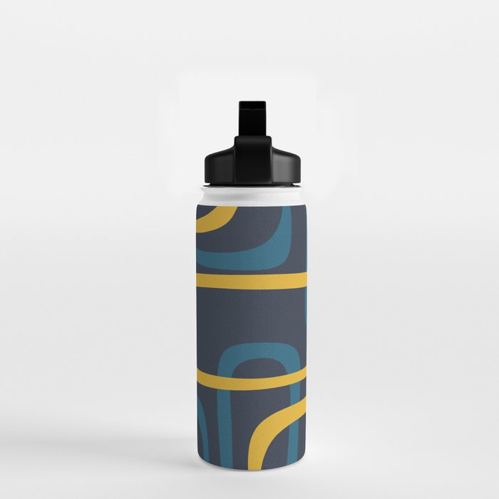 Fine Loops Mid Century Modern Pattern Blue Orange Mustard Water Bottle Gallery Image 2