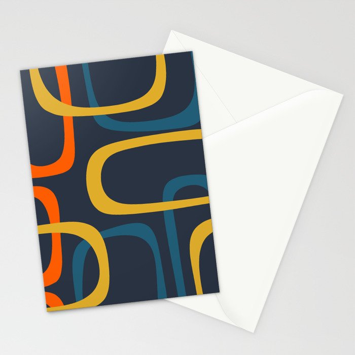 Fine Loops Mid Century Modern Pattern Blue Orange Mustard Stationery Card Gallery Image 2