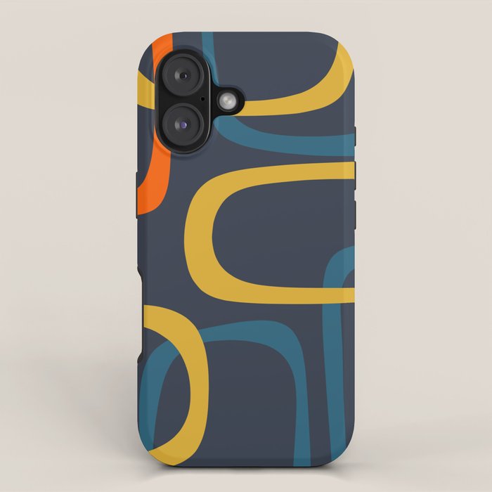 Fine Loops Mid Century Modern Pattern Blue Orange Mustard iPhone Case Gallery Image 1