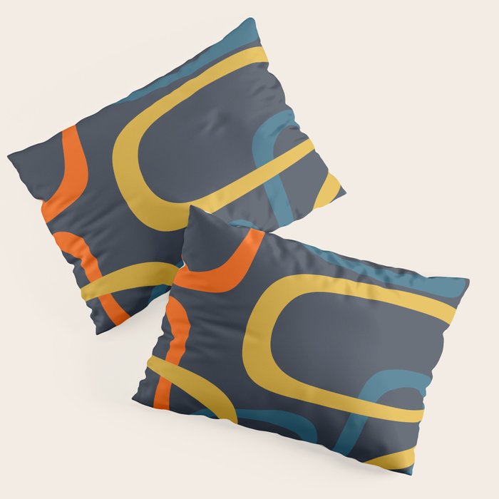 Fine Loops Mid Century Modern Pattern Blue Orange Mustard Pillow Sham Gallery Image 3