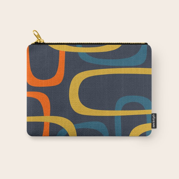 Fine Loops Mid Century Modern Pattern Blue Orange Mustard Carry All Pouch Gallery Image 1