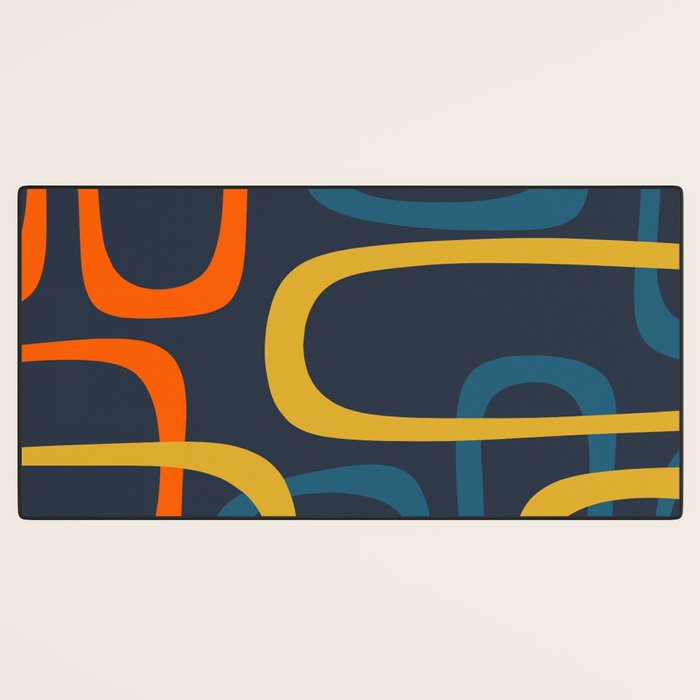 Fine Loops Mid Century Modern Pattern Blue Orange Mustard Desk Mat Gallery Image 3