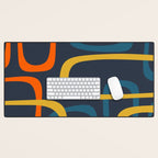 Fine Loops Mid Century Modern Pattern Blue Orange Mustard Desk Mat Gallery Image 1