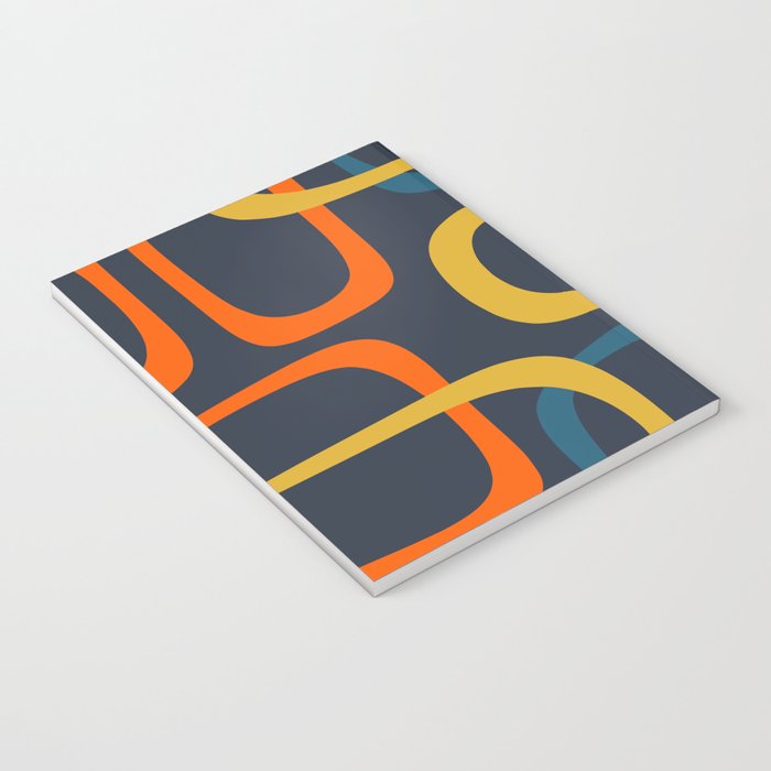 Fine Loops Mid Century Modern Pattern Blue Orange Mustard Notebook Gallery Image 3