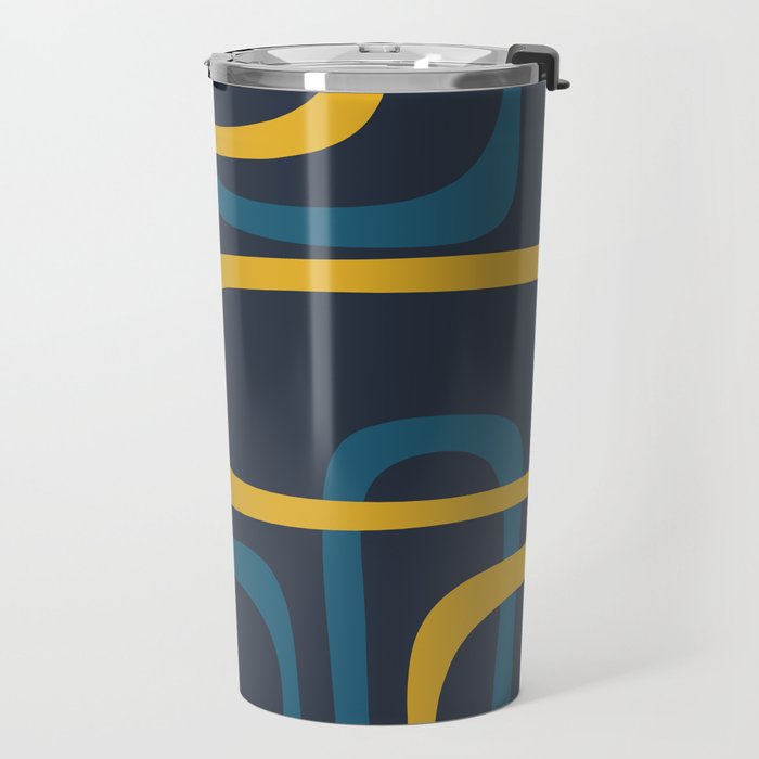 Fine Loops Mid Century Modern Pattern Blue Orange Mustard Travel Mug Gallery Image 2