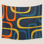 Fine Loops Mid Century Modern Pattern Blue Orange Mustard Wall Tapestry Gallery Image 4