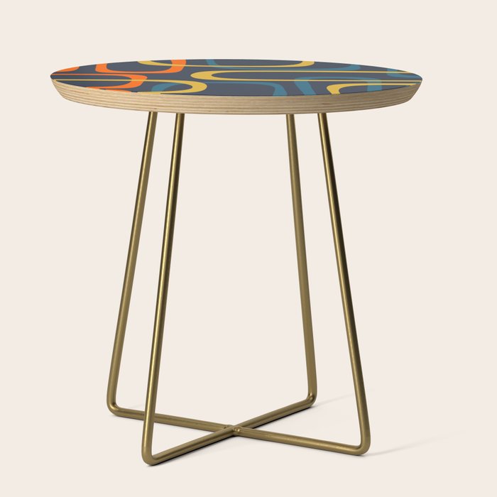 Fine Loops Mid Century Modern Pattern Blue Orange Mustard Side Table Gallery Image 1
