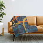 Fine Loops Mid Century Modern Pattern Blue Orange Mustard Throw Blanket Gallery Image 1