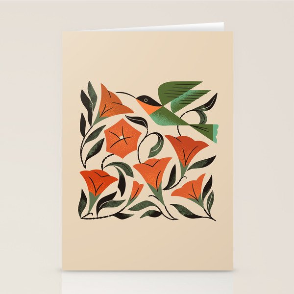 Hummingbird and Trumpet Flowers Stationery Card Gallery Image 1