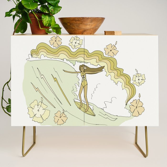 rell sunn queen of aloha // retro surf art by surfy birdy  Credenza Gallery Image 1
