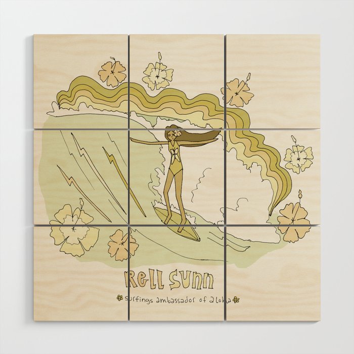 rell sunn queen of aloha // retro surf art by surfy birdy  Wood Wall Art Gallery Image 1