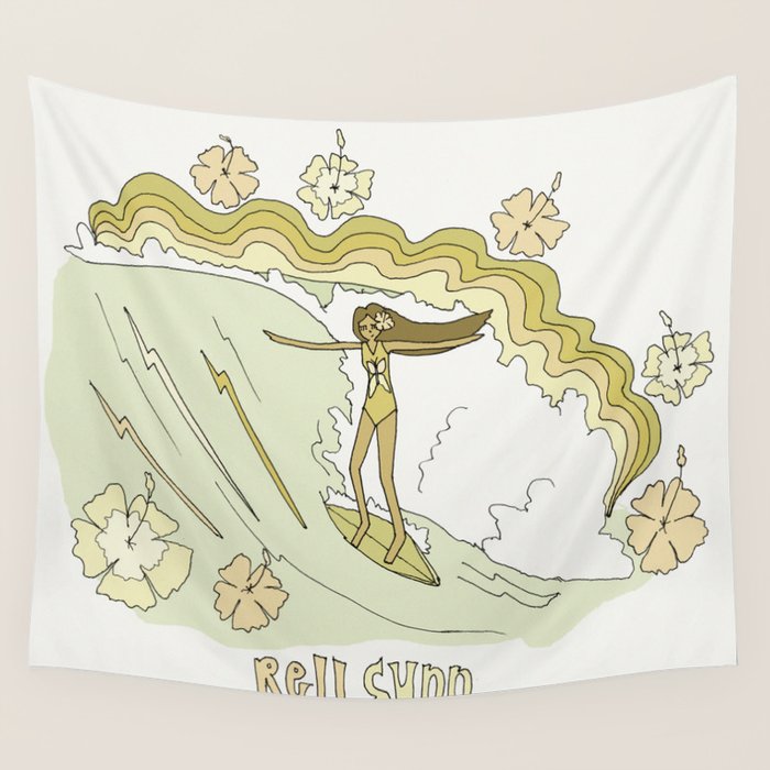 rell sunn queen of aloha // retro surf art by surfy birdy  Wall Tapestry Gallery Image 4