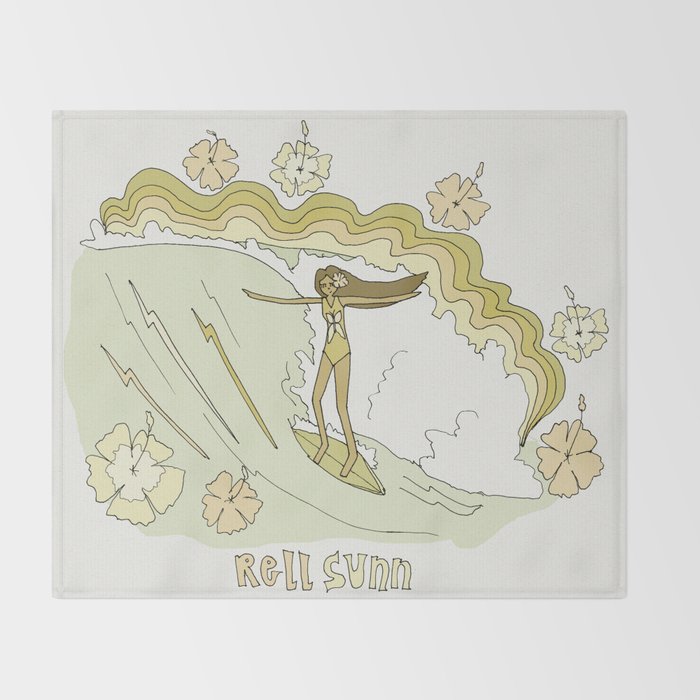 rell sunn queen of aloha // retro surf art by surfy birdy  Throw Blanket Gallery Image 2