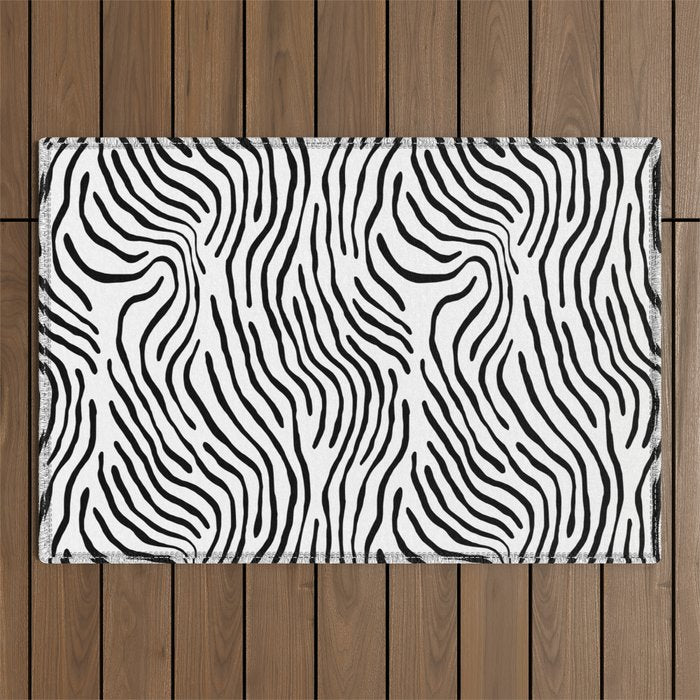 Black and white zebra stripe print art pattern Outdoor Rug Gallery Image 1