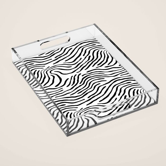 Black and white zebra stripe print art pattern Acrylic Tray Gallery Image 1